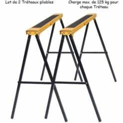 COSTWAY 2 X Tréteaux Pliables Et Portables Chevalet De Sciage En Métal Charge Max 250kg En Métal -Outil de découpe Soldes 10735908 3