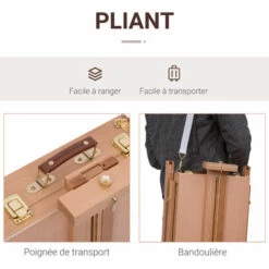 HOMCOM Chevalet D'artiste Sur Pieds Pliable Mallette De Peinture Chevalet Avec Rangement Hauteur Réglable Bois De Hêtre Clair - Marron -Outil de découpe Soldes 20895703 4