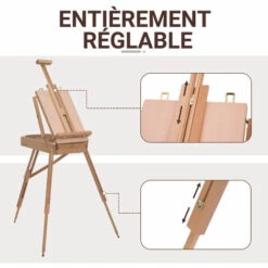 HOMCOM Chevalet D'artiste Sur Pieds Pliable Mallette De Peinture Chevalet Avec Rangement Hauteur Réglable Bois De Hêtre Clair - Marron -Outil de découpe Soldes 20895703 5