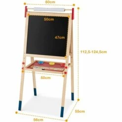 COSTWAY 3en1 Chevalet De Peintre Pour Enfants Avec Rouleau De Papier Tableau Magnétique Blanc & Noir En Bois De Pin Hauteur Réglable -Outil de découpe Soldes 27150910 5