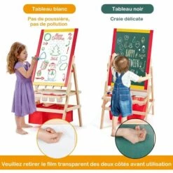 COSTWAY 3en1 Chevalet Pour Enfants Avec Rouleau De Papier Fait En Bois De Pin Tableau Magnétique Blanc Et Noir Accessoires Complets -Outil de découpe Soldes 27150911 4