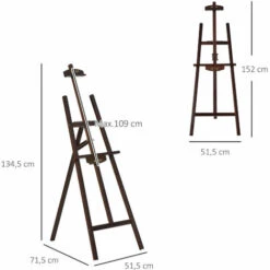 HOMCOM Chevalet D'artiste Sur Pieds Pliable Dim. 51,5L X 71,5l X 134,5H Cm Inclinaison Réglable 90° Max. Bois De Pin Coloris Noyer Foncé - Marron -Outil de découpe Soldes 37865178 3