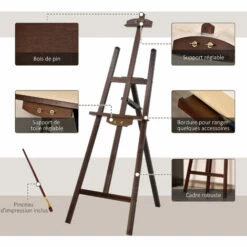HOMCOM Chevalet D'artiste Sur Pieds Pliable Dim. 51,5L X 71,5l X 134,5H Cm Inclinaison Réglable 90° Max. Bois De Pin Coloris Noyer Foncé - Marron -Outil de découpe Soldes 37865178 5