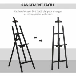 HOMCOM Chevalet D'artiste Sur Pieds Pliable Dim. 51,5L X 71,5l X 134,5H Cm Inclinaison Réglable 90° Max. Bois De Pin Noir -Outil de découpe Soldes 37865179 4