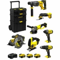 STANLEY FATMAX V20 STANLEY FatMax Kit SVK709 (SFMCH900 SFMCG400 SFMCD711 SFMCF800 SFMCS500 SFMCS600 SFMCE5003x4,0AhChargeurCaddy)