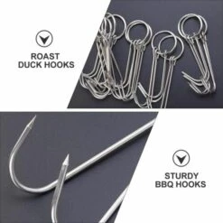 MODOU 10 Pièces Double Crochets à Viande De Grillage En Acier Inoxydable Crochet Bacon Jambons La Viande De Canard Crochet De Boucher Cuisson Fumeur Crochet Cintre Pour Barbecue Grill -Outil de découpe Soldes 54086865 4