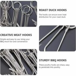 MODOU 10 Pièces Double Crochets à Viande De Grillage En Acier Inoxydable Crochet Bacon Jambons La Viande De Canard Crochet De Boucher Cuisson Fumeur Crochet Cintre Pour Barbecue Grill -Outil de découpe Soldes 54086865 5