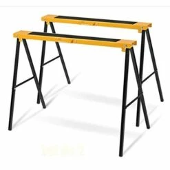 GOPLUS Lot De 2 Chevalet De Sciage, Tréteaux Pliable De Capacité Portante De 125KG, Chevaux De Scie Antidérapant, Outils Auxiliaires De Menuiserie Et De Charpentier Pour Couper Du Bois, Jaune Noir