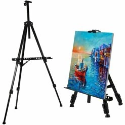 VIEWEE Chevalet De Peinture, Chevelet D’Atelier En Aluminium Léger Et Pliable, Chevalet Trépied De Campagne à Hauteur Réglable 52-162 Cm, Sac De Transport Fourni, Support De Tableau, Photo, Affichage (Noir)