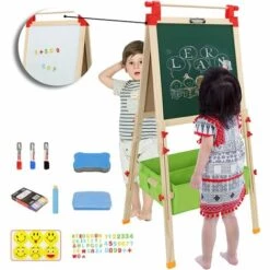 GALOZZOIT Tableau Enfant Double Face, Chevalet Enfant Magnetique Peinture Réglable En Hauteur, Tableau Multifonctions Avec Rangement En Tissu | Accessoires Jouet Educatif