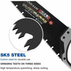 Scie à Main Professionnelle Sétaire 45 Cm AIRAJ, Scie à Main Coupe Bois, Manche Ergonomique En Caoutchouc, Idéale Pour Scier, Tailler, Jardiner, Couper Et Couper Le Bois, Scie à Métaux à Main Pour Plaques De Plâtre -Outil de découpe Soldes 59869805 3