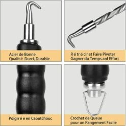 MONLY 2 Pcs Fil Twister Crochet Pour Barres D'Armature Semi-Automatique, Béton En Métal Torsions Clôture Cerclage Outils Pour Réduire La Fatigue Des Mains - Crochet Courbé Et Droit -Outil de découpe Soldes 64579101 3